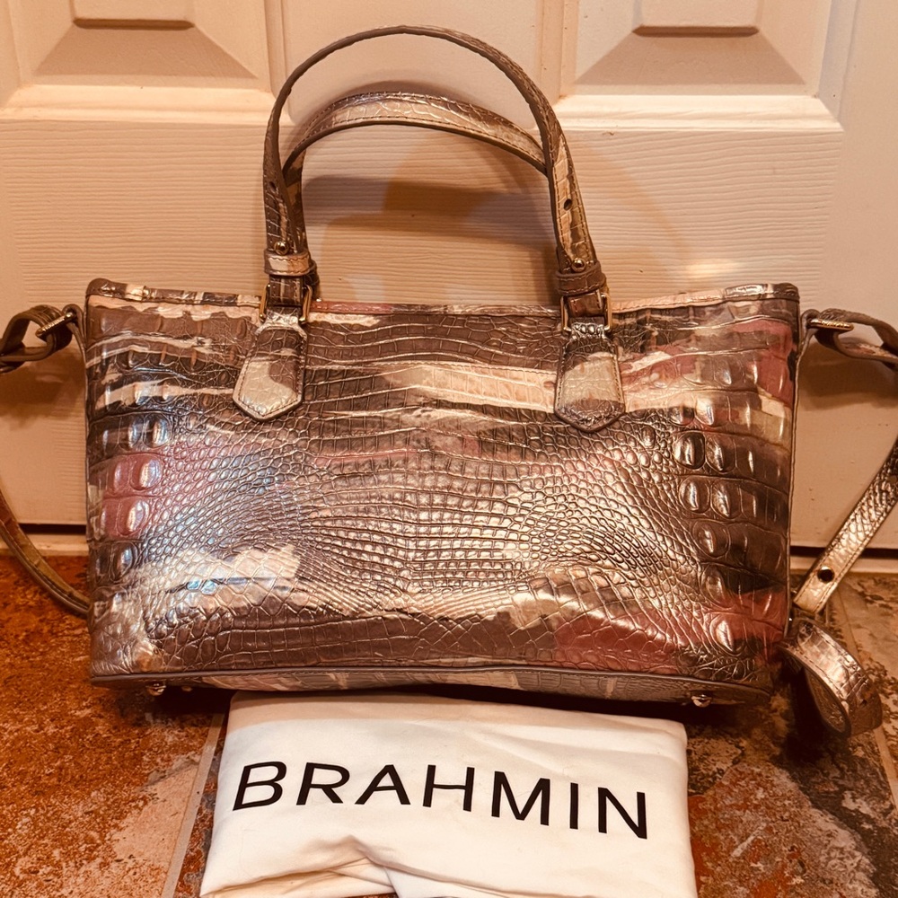 RARE COLOR! Brahmin Genuine Leather Croc Embossed Mini Asher in Muse Melbourne! - Picture 4 of 16